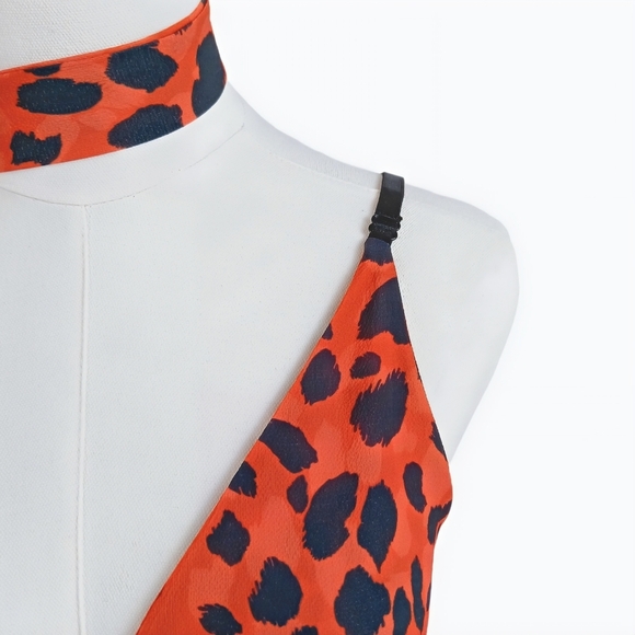 Missi London Orange Leopard Print Jumpsuit Wrap Belted Wide-Leg Size US 4 - Picture 8 of 13